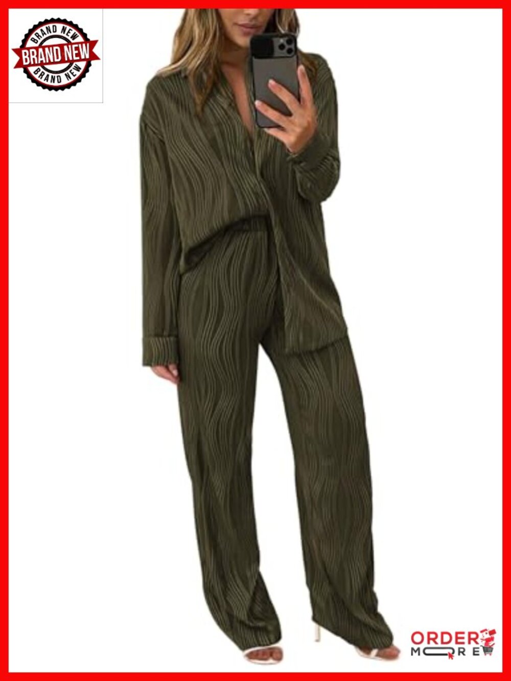 Women's 2 Piece Lounge Set Wide Leg Pants Button Down Shirt